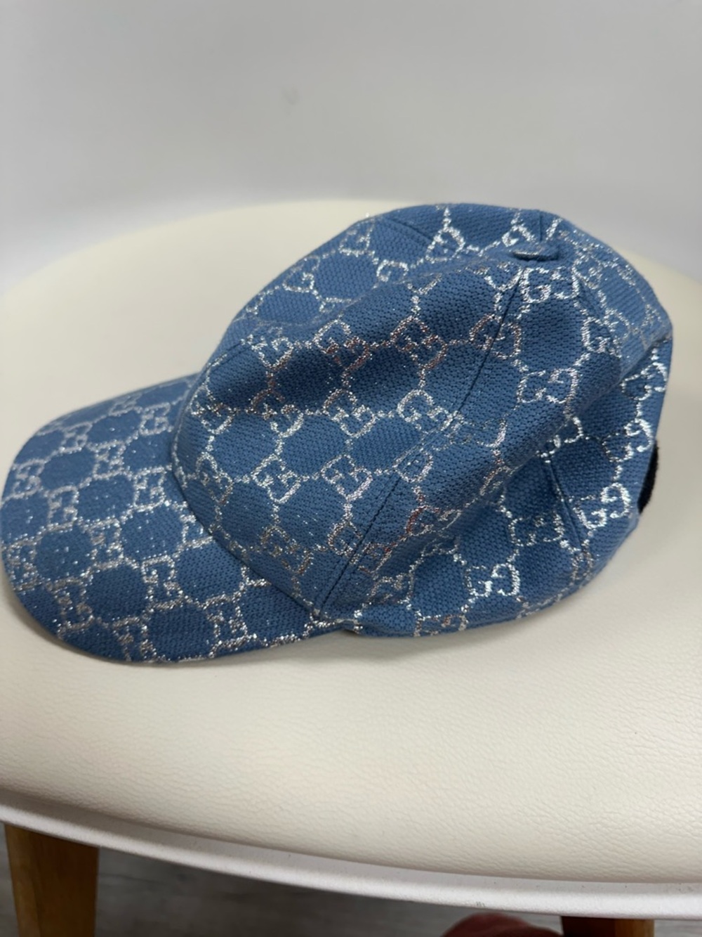 Gucci Blue GG Monogram Metallic Baseball Cap Hat Size S 56cm Made in Italy - Picture 11 of 11